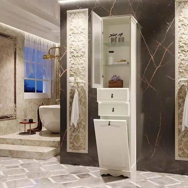 Пенал Opadiris Риспекто 40 L с бельевой корзиной, слоновая кость