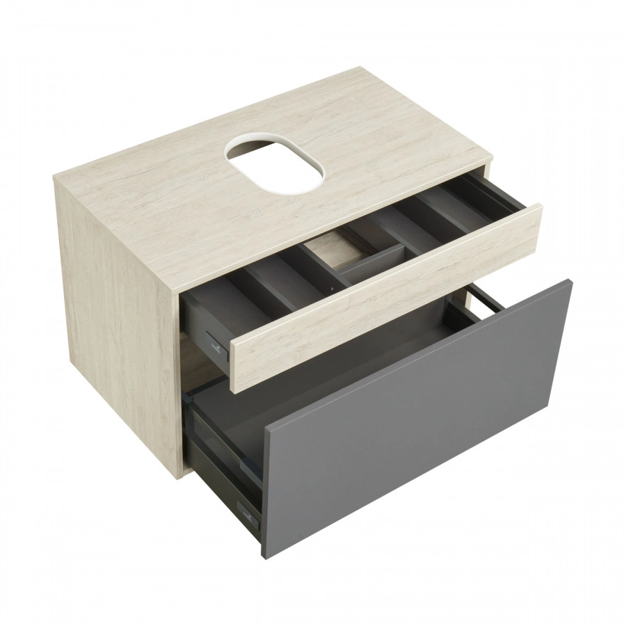 Тумба подвесная Aquaton Лофт Урбан 65 с раковиной MILA 35х50, серый графит, дуб орегон