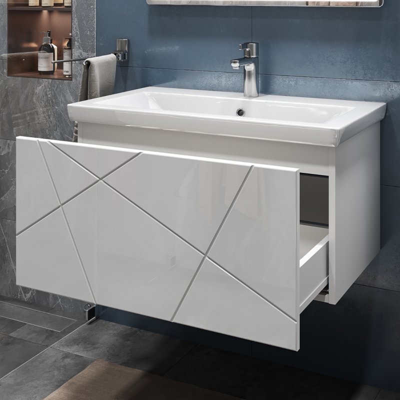 Тумба подвесная Vigo Geometry 80 с раковиной Neo 80, белый