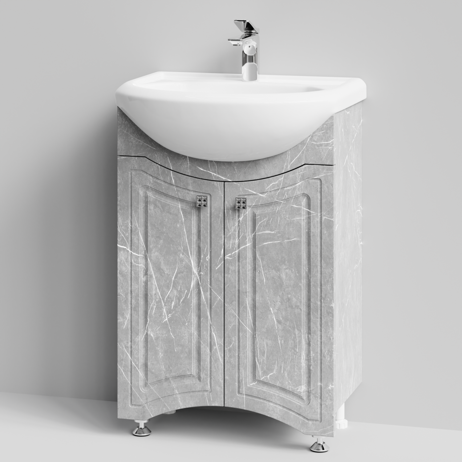 Тумба с раковиной Адам 55 напольная, Мрамор Белый софт тач