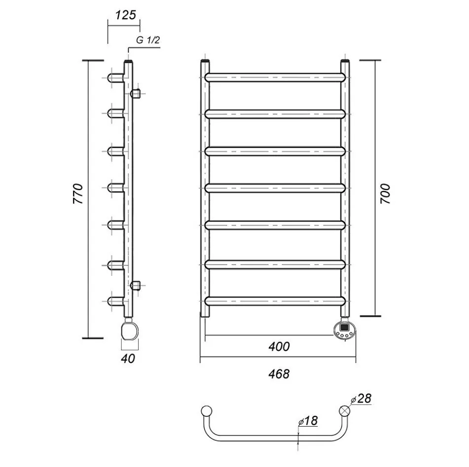 Полотенцесушитель электрический Domoterm Стефано П7 400x700 АБР ER, античная бронза