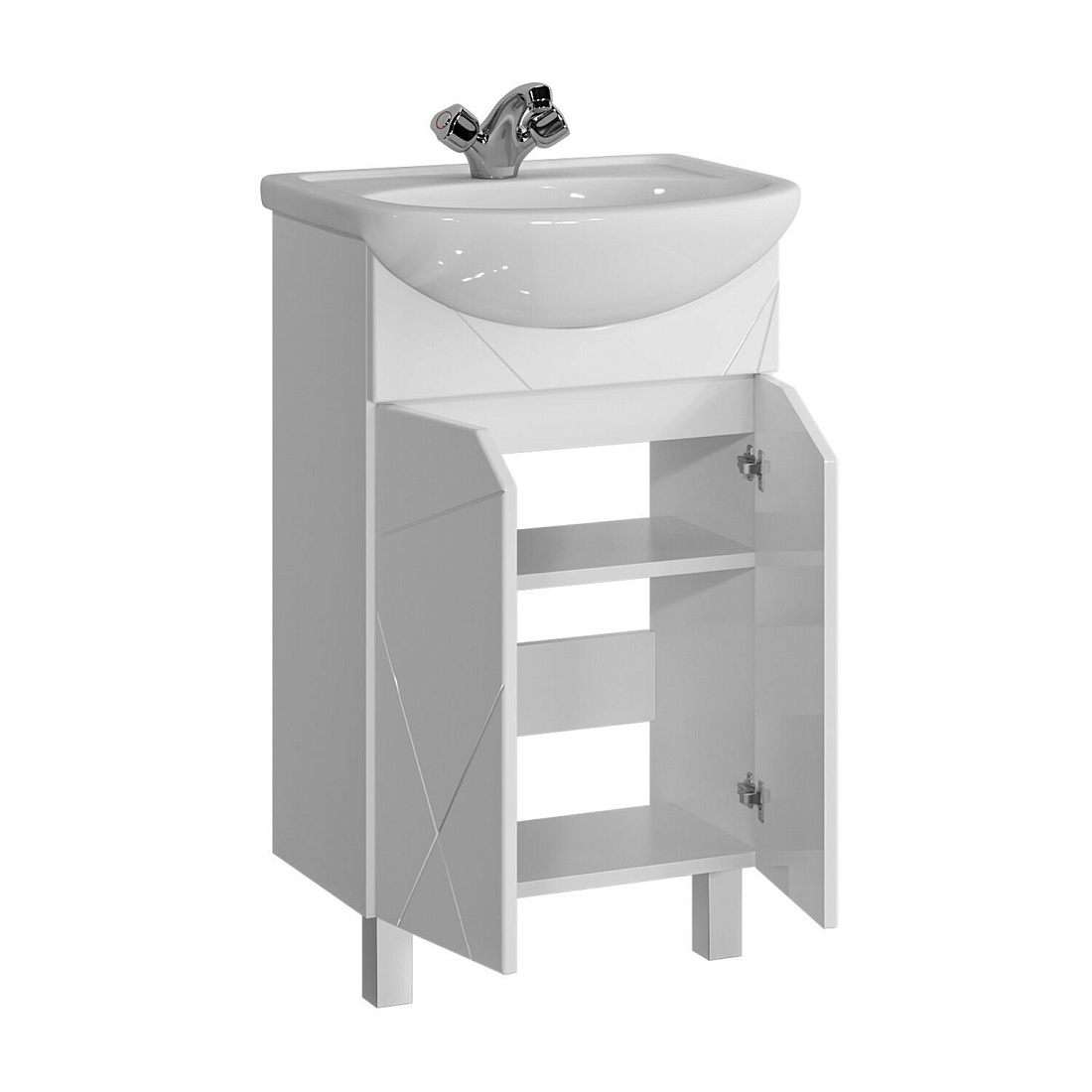 Тумба напольная SanStar Каскад 50 с раковиной Уют 50, белая