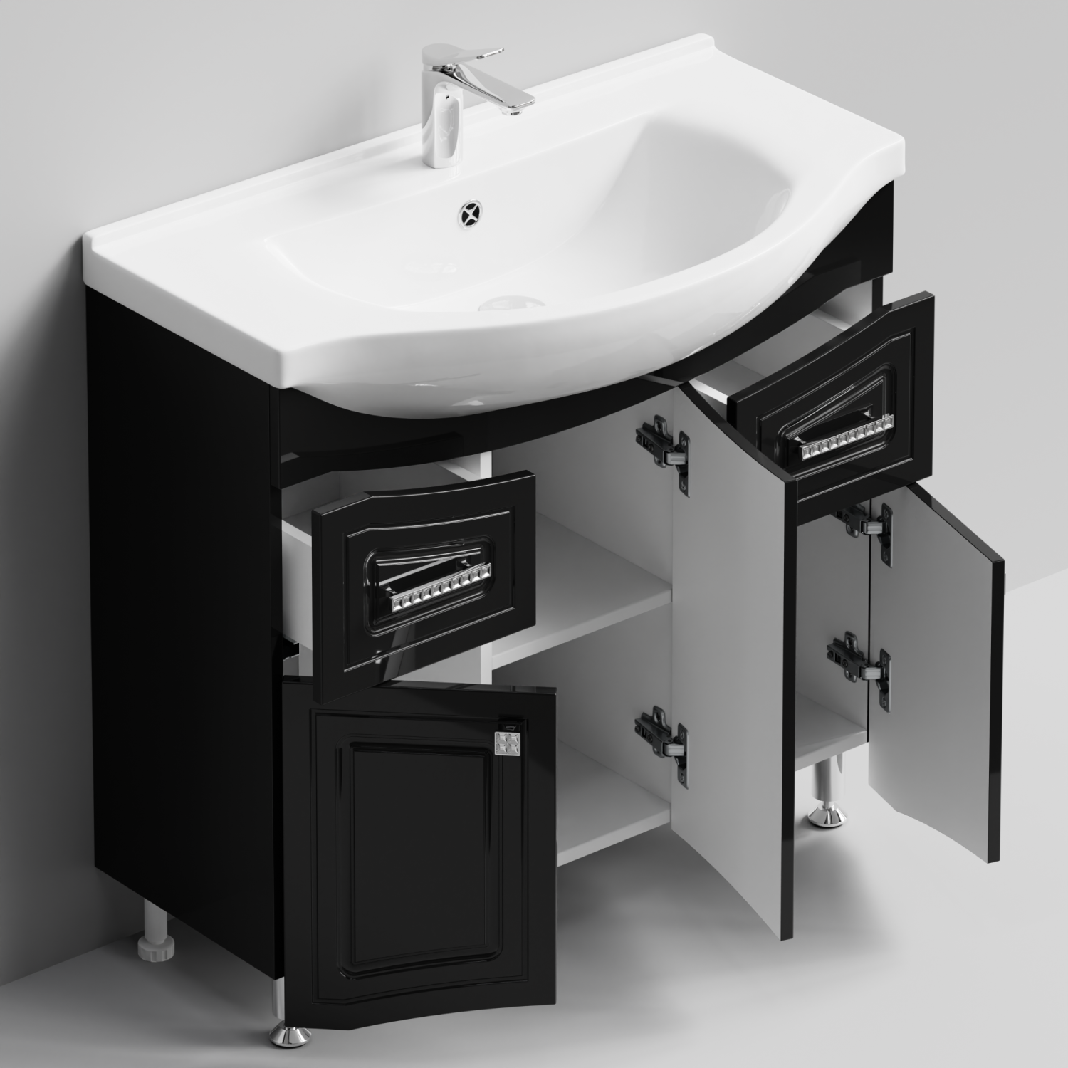 Тумба с раковиной Адам 90 напольная, Черный, петли справа