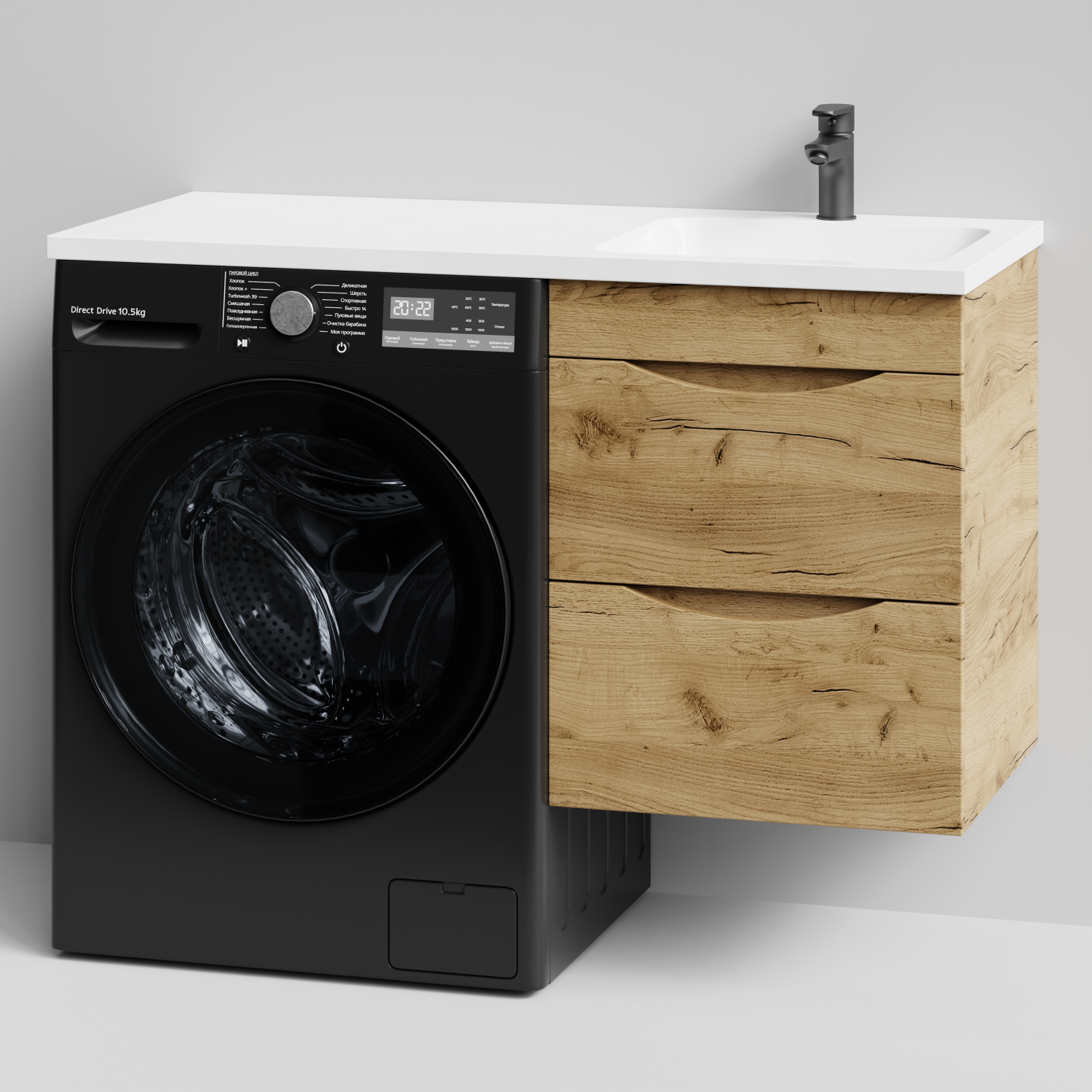 Тумба Vod-ok 48 с раковиной Смайл 110 подвесная, под стиральную машину, правая, Дуб Тортуга