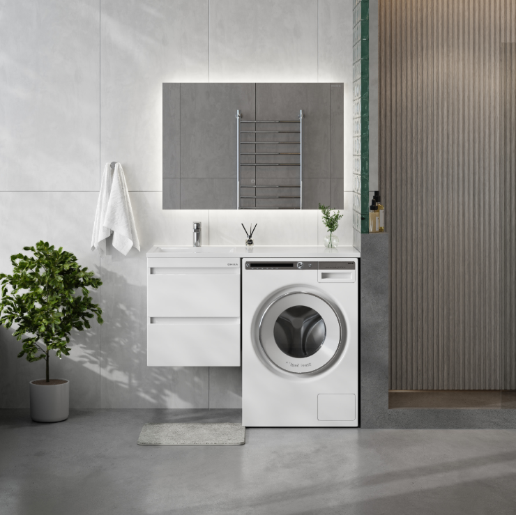 Тумба подвесная Onika Флэтон 48 с раковиной Марсал 110 под стиральную машину, L, белая