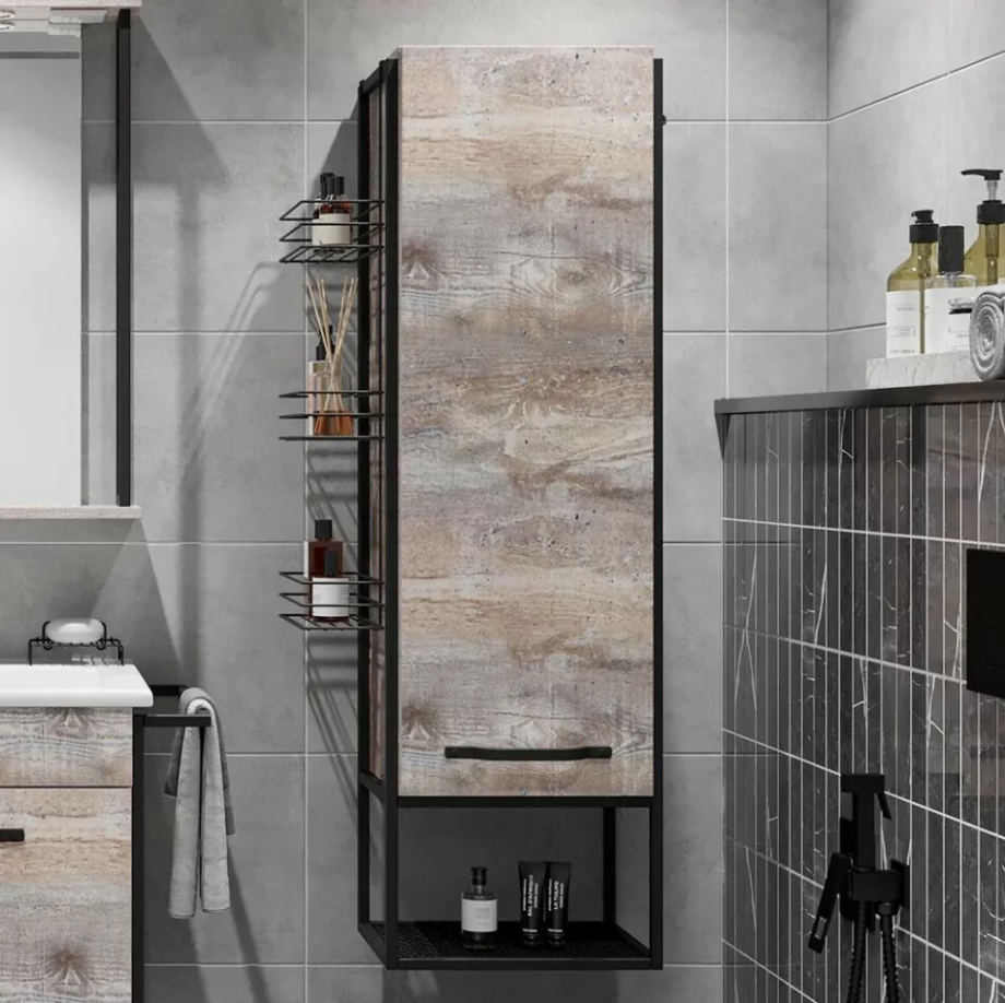 Пенал Sanflor Бруклин 50 L/R подвесной, с открытой полкой, бетон пайн, экзотик