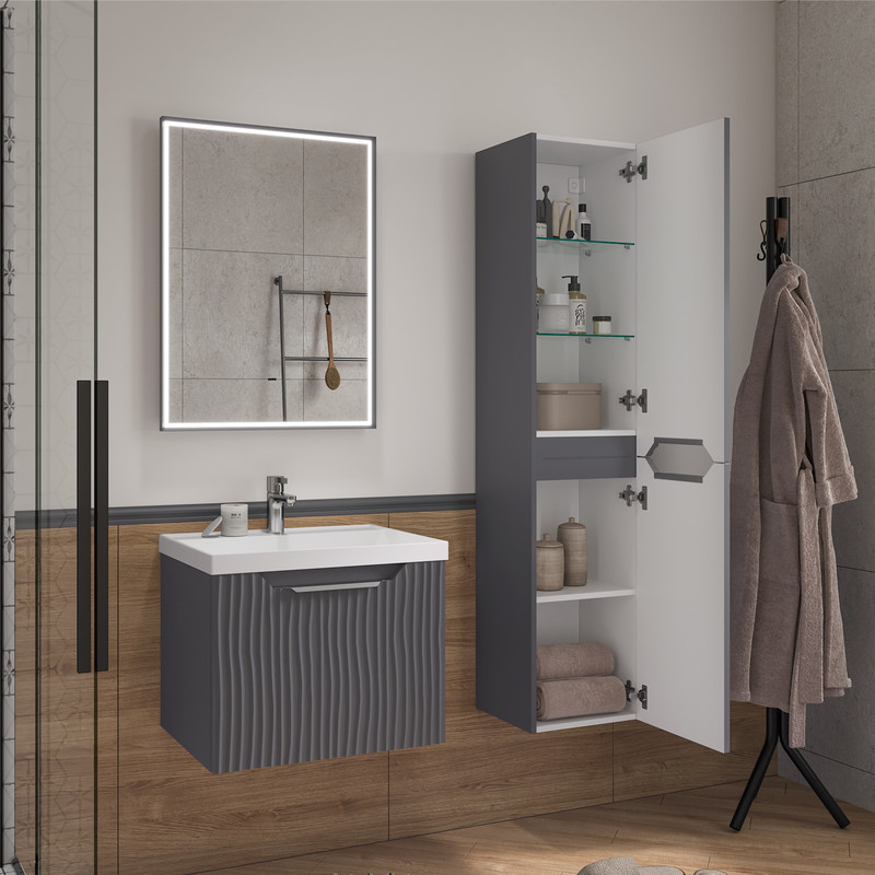 Зеркальный шкаф EQUIL Mirage LED 60 серый муар