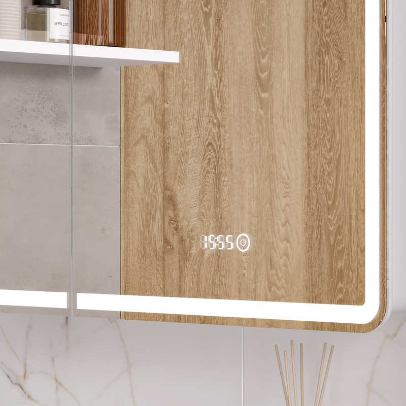 Зеркальный шкаф EQUIL Nice 70 с часами, свет, белый