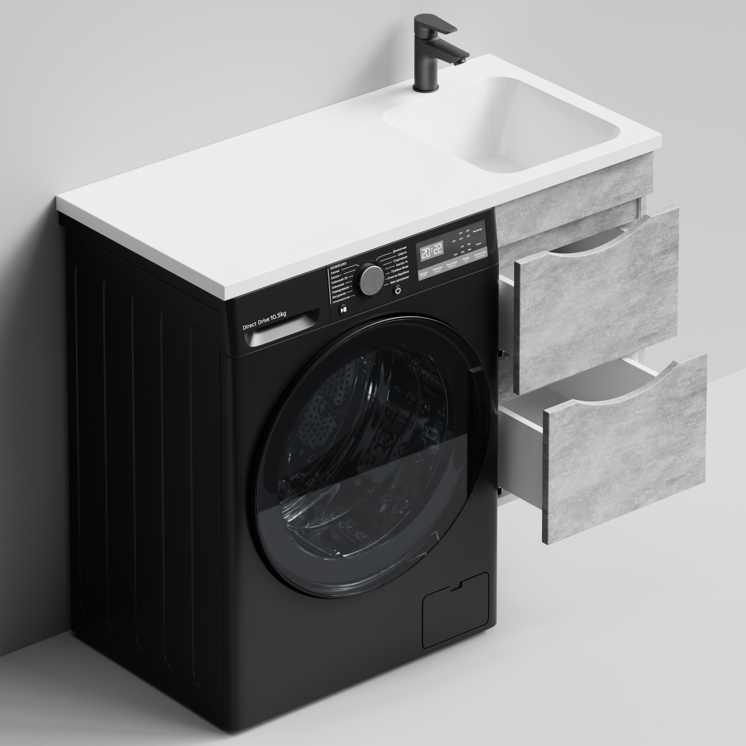 Тумба Vod-ok 38 с раковиной Смайл 100 подвесная, под стиральную машину, правая, Горный камень