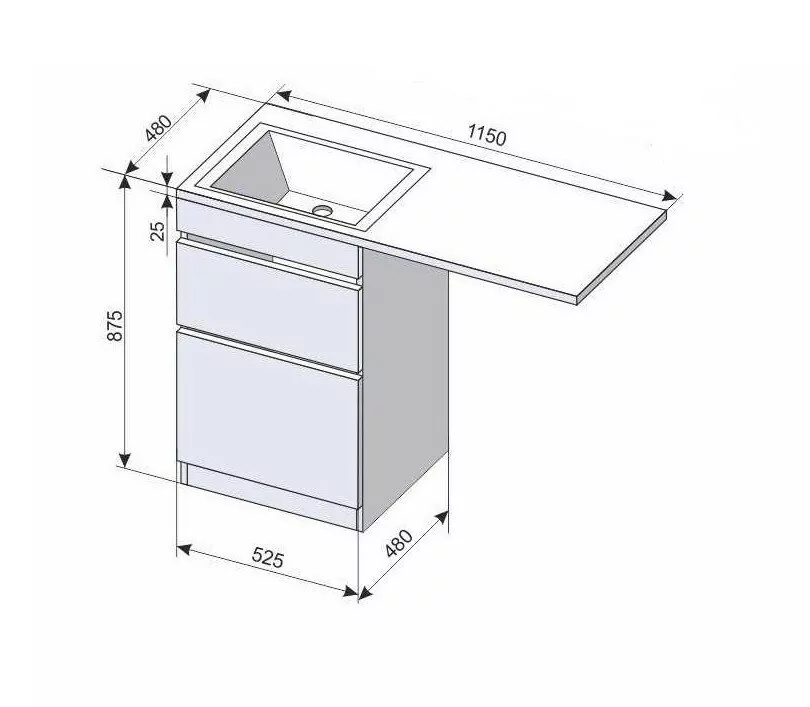 Тумба напольная Style Line Даллас 115 Люкс Plus ПВХ с раковиной Даллас 115 под стиральную машину, правая, белая