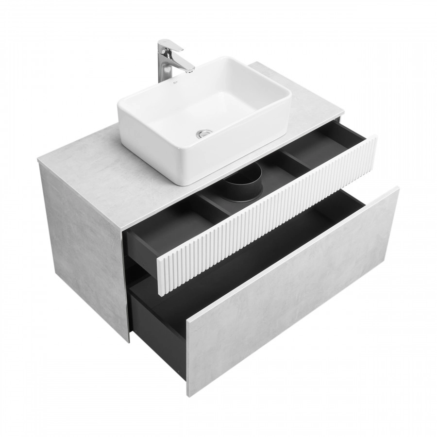 Тумба Aquaton Марбл слэйт 100 с раковиной MILA 50х35, белый матовый