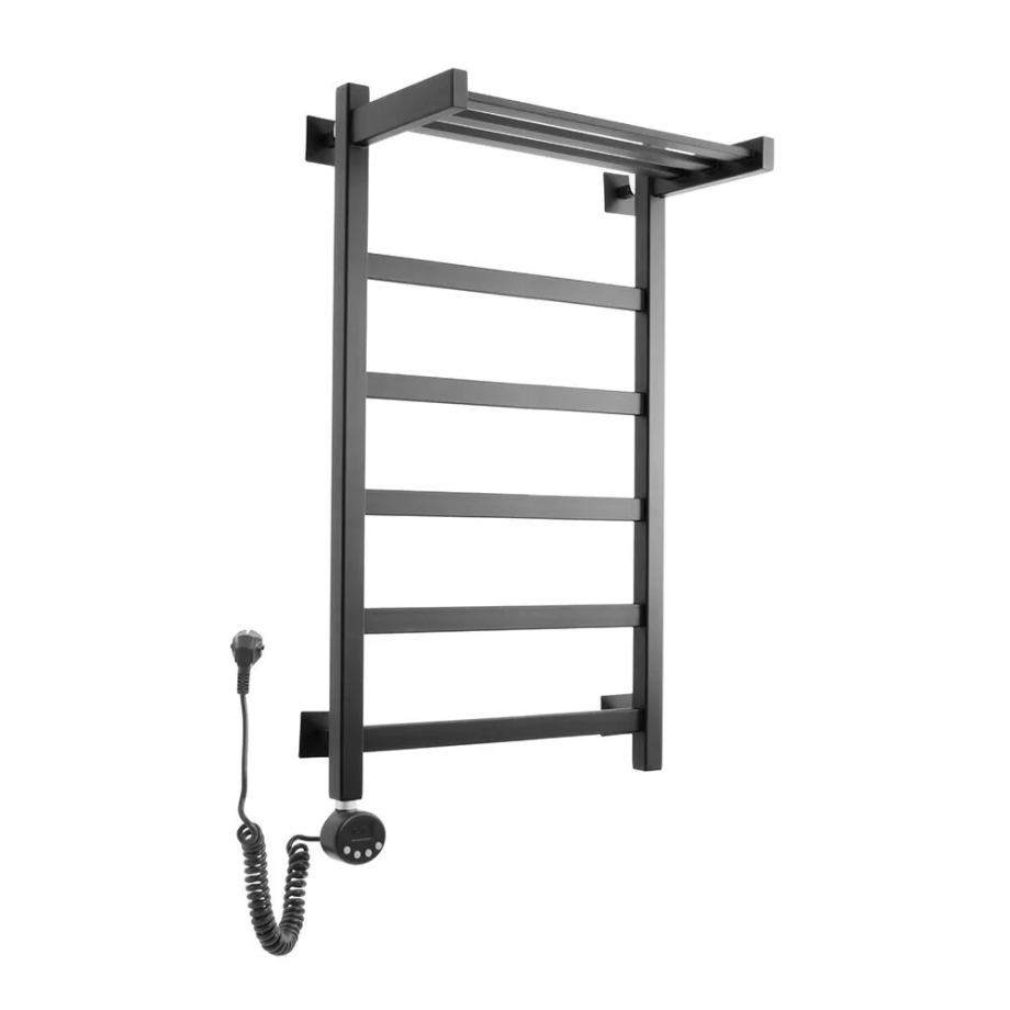 Полотенцесушитель электрический Domoterm Квадро Плюс с полкой П6 400х800 EL, черный матовый