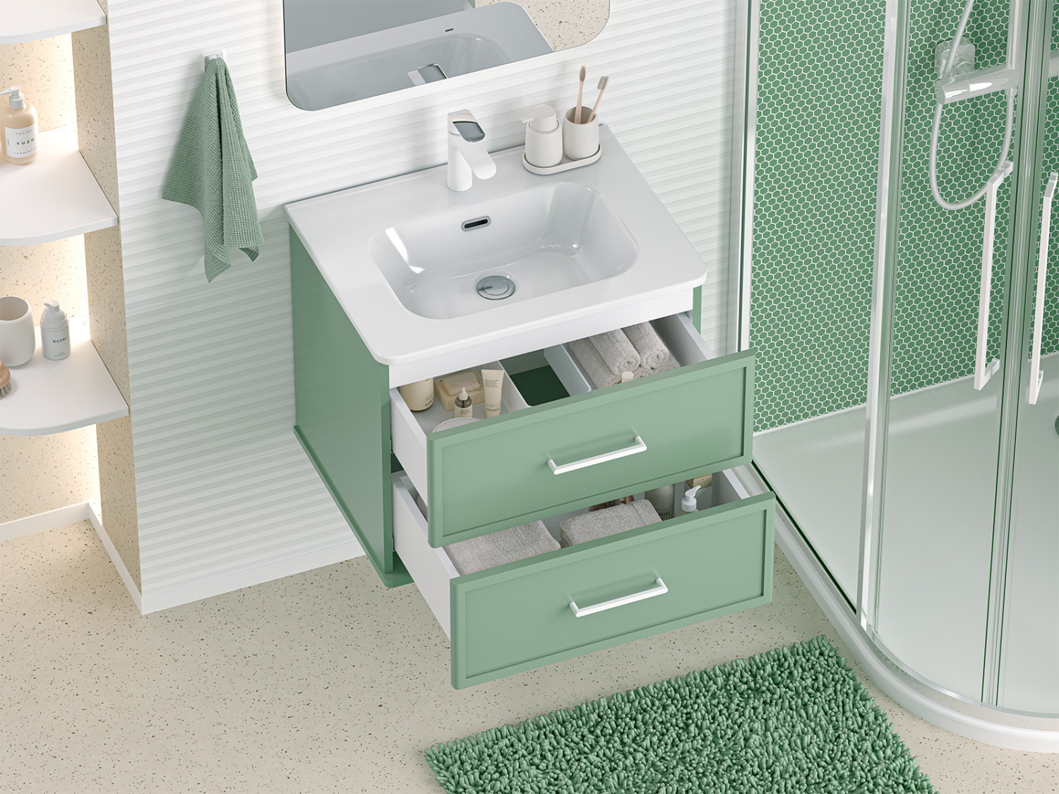 Тумба с раковиной Brevita Verde 60 подвесная (зеленая)