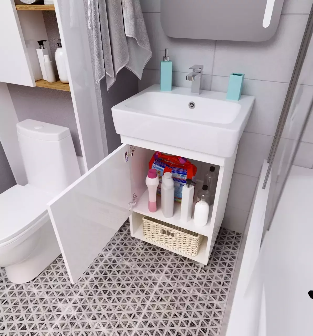 Тумба напольная 1Marka Tera 55Н с раковиной Нео 55, 1 дверь, белый