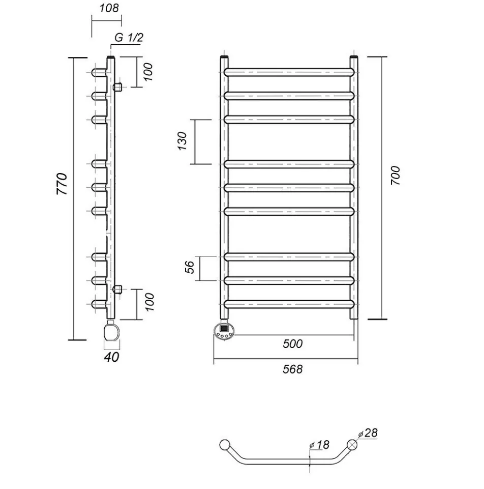 Полотенцесушитель электрический Domoterm Лаура П9 500x700 АБР EL, античная бронза