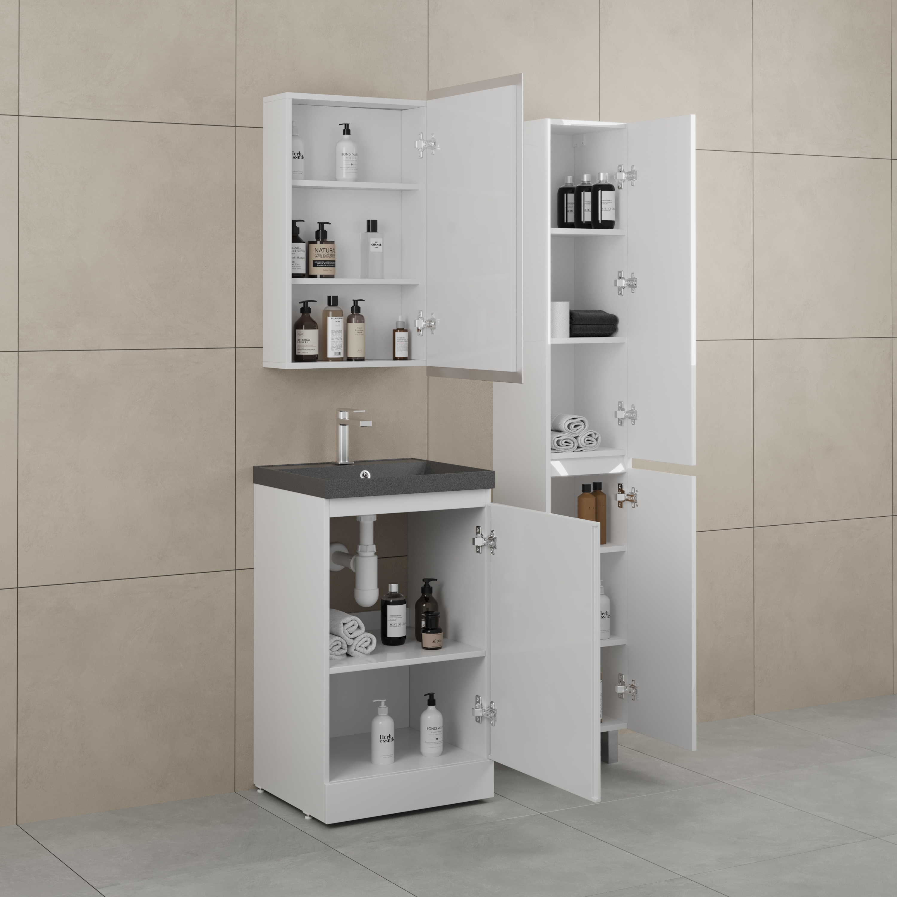 Тумба напольная Style Line Батлер 50 с раковиной Asti 50 антрацит,  антискрейтч белый глянец