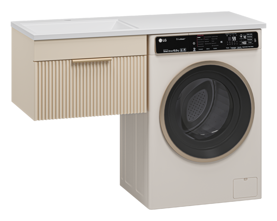 Тумба с раковиной Brevita Enfida 60 под стиральную машину подвесная, с раковиной Эстет Даллас 120 L, бежевый