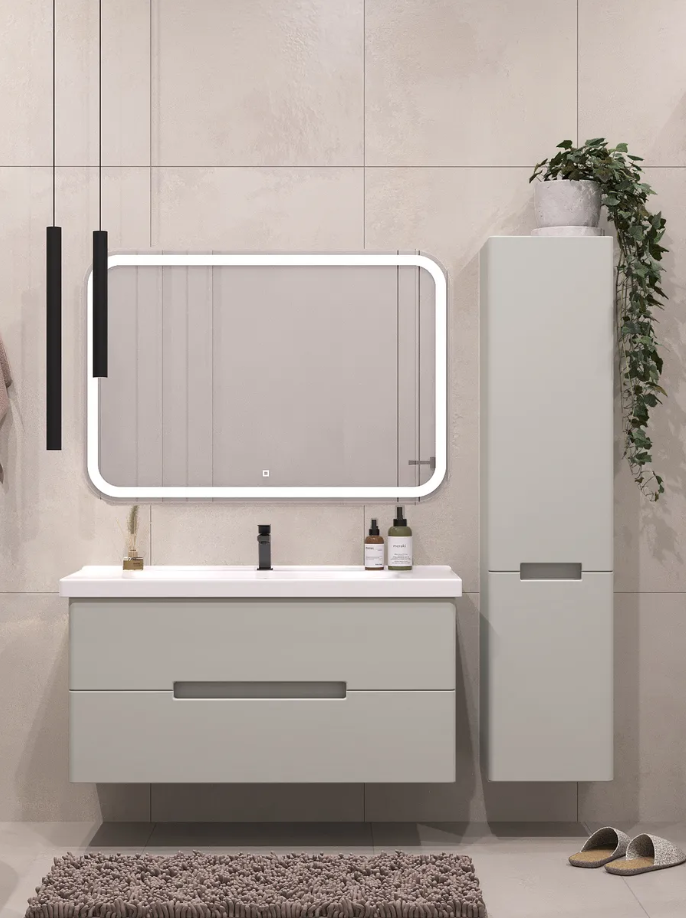 Тумба подвесная SanStar Ориана 100 с раковиной Миранда 100 (комплект), грей