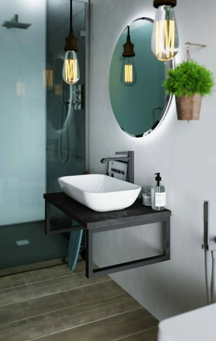 Столешница под накладную раковину 1Marka Grunge loft 90 на кронштейнах, бетон темно-серый