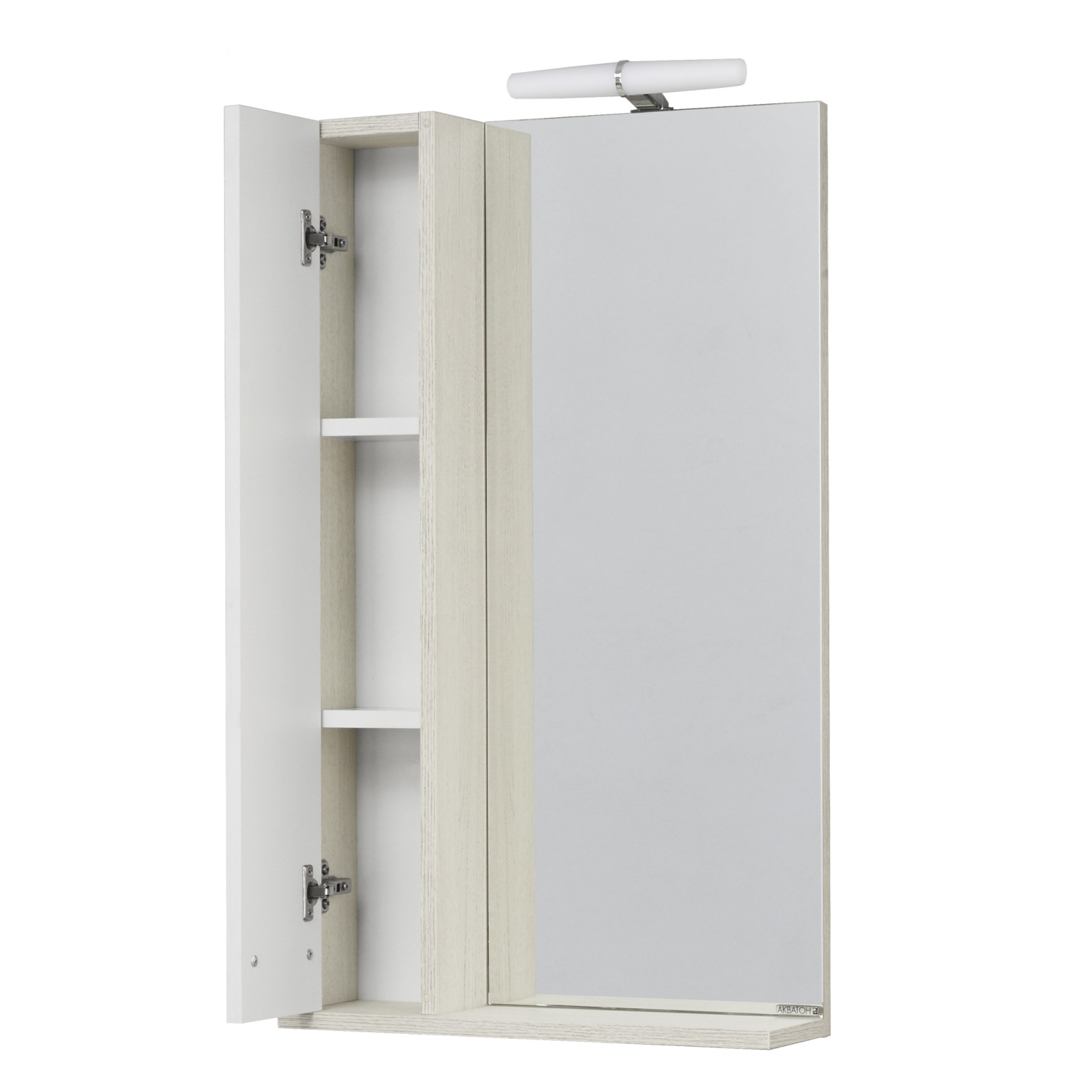 Зеркало со шкафчиком Aquaton Бекка 50 L, свет, белый/дуб сомерсет
