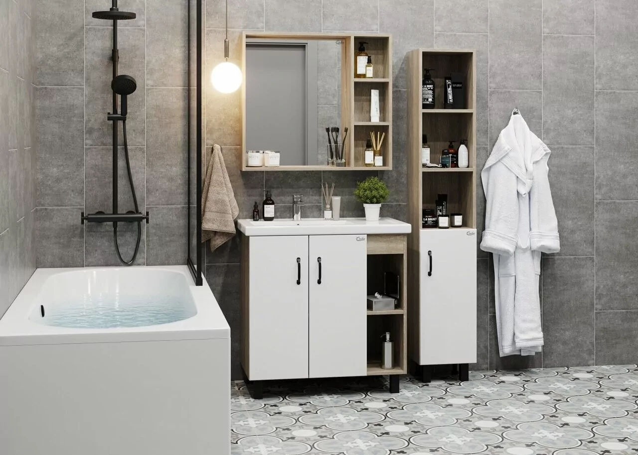 Тумба с раковиной Onika Тимбер 70.10 напольная, белый матовый, дуб сонома