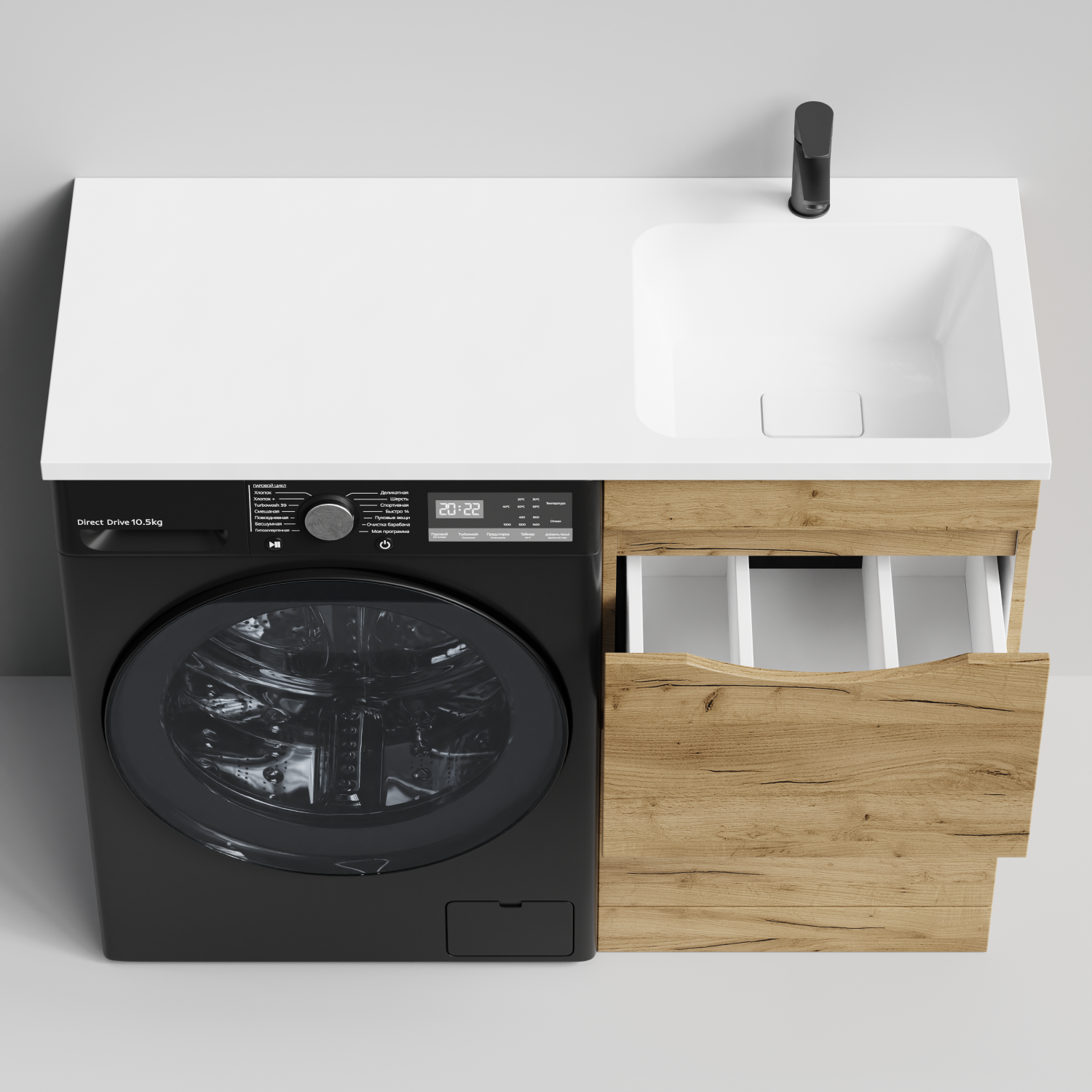 Тумба Vod-ok 48 с раковиной Смайл 110 напольная, под стиральную машину, правая, Дуб Тортуга