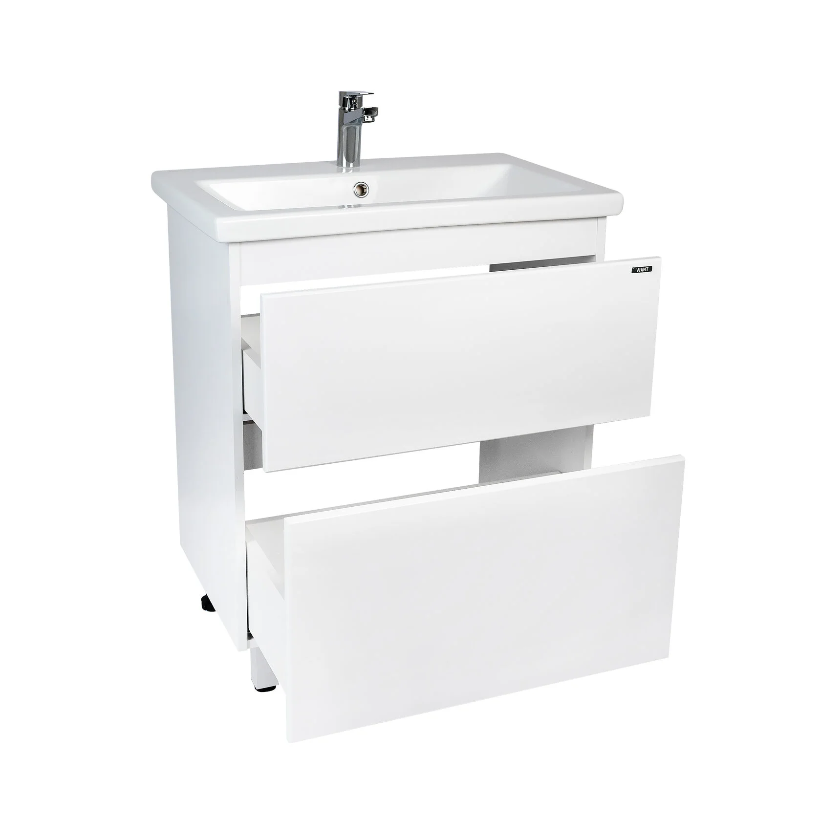 Тумба напольная Viant Мальта 60 с раковиной Como 60, два ящика, белый