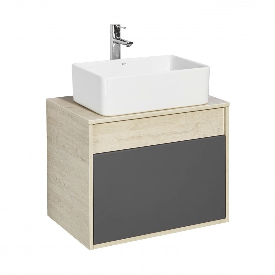 Тумба подвесная Aquaton Лофт Урбан 65 с раковиной MILA 35х50, серый графит, дуб орегон