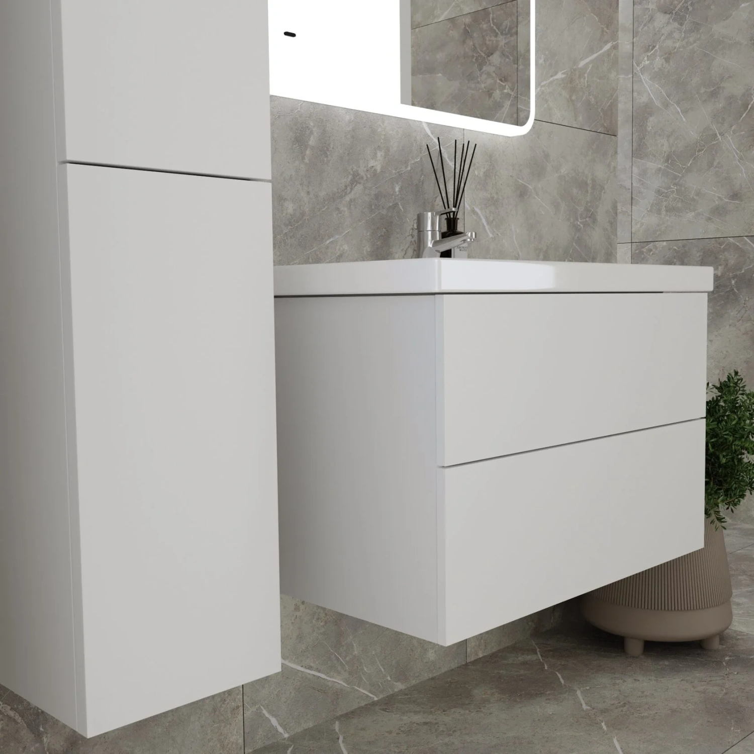 Тумба подвесная Viant София 80 с раковиной Como 80, два ящика, белый