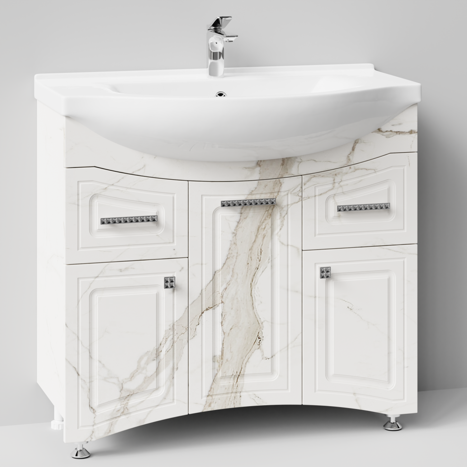 Тумба с раковиной Адам 90 напольная, Мрамор Белый натур милк, петли слева