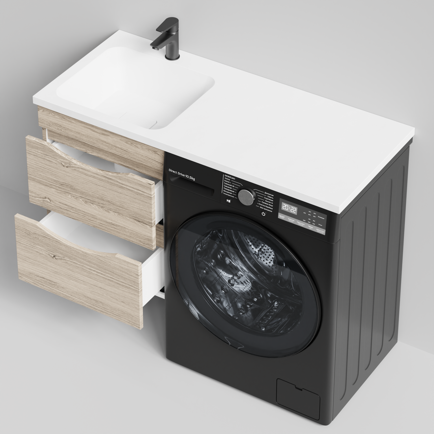 Тумба Vod-ok 48 с раковиной Смайл 110 подвесная, под стиральную машину, левая, Дубослив ореховый светлый