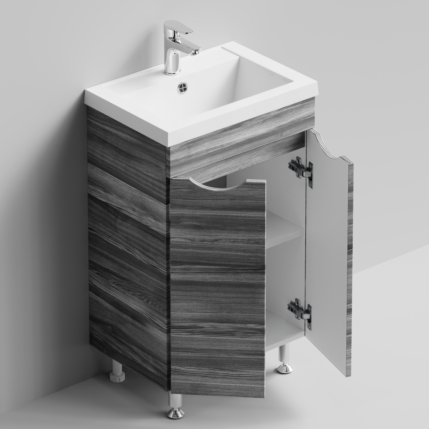 Тумба с раковиной Vod-ok Смайл 50 напольная, Лиственница структурная контрастно-серая