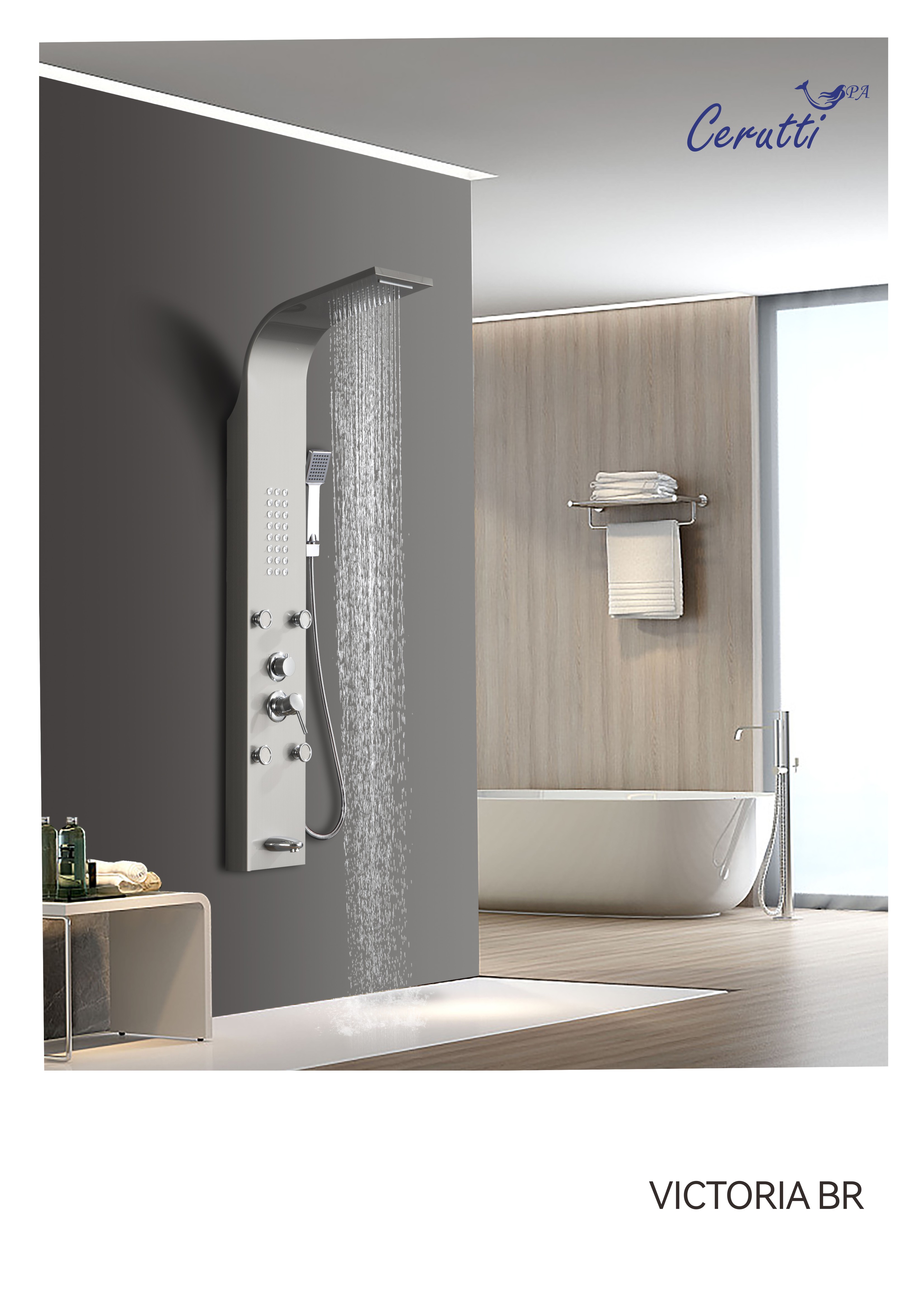 Душевая панель Cerutti Spa VICTORIA BR CT9980 матовая нержавеющая сталь