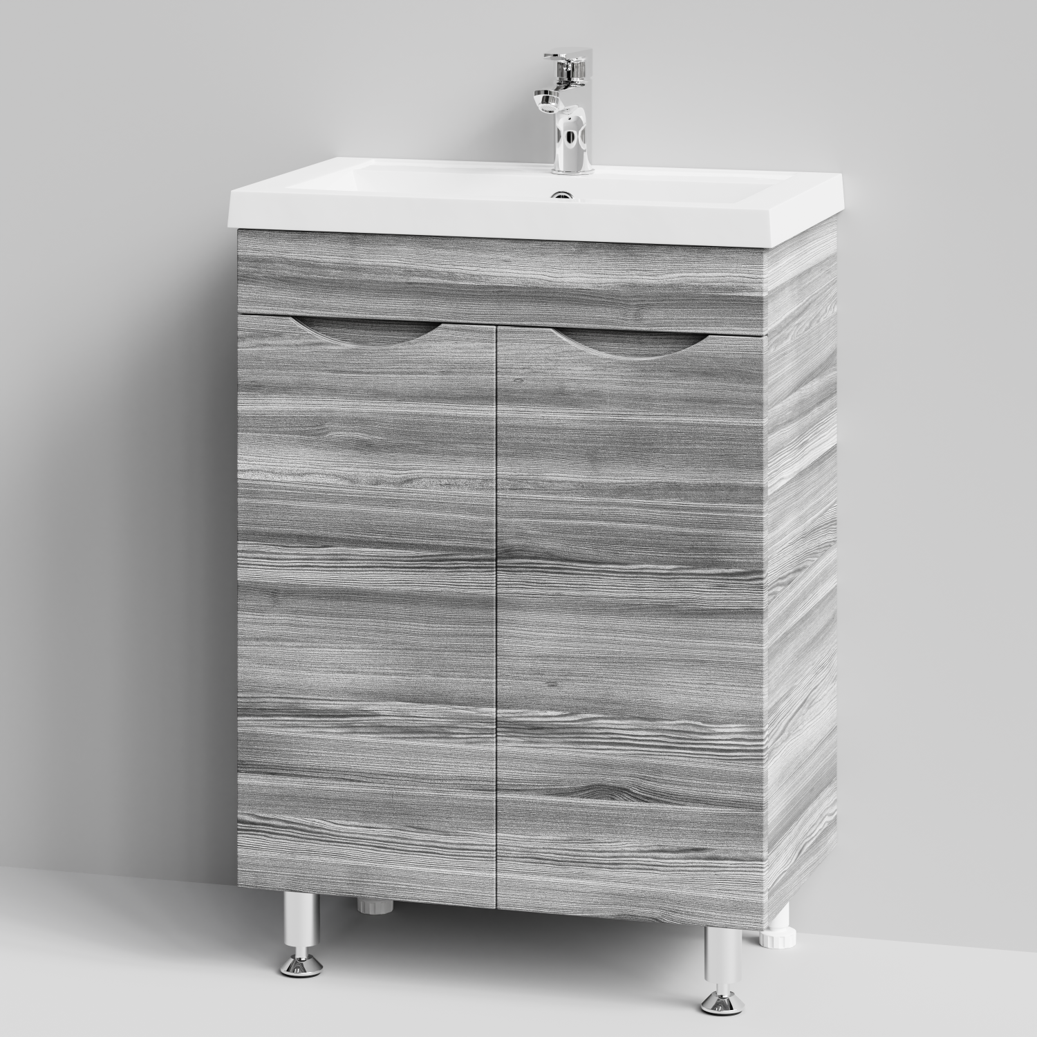 Тумба с раковиной Vod-ok Смайл 58 напольная, Лиственница структурная контрастно-серая