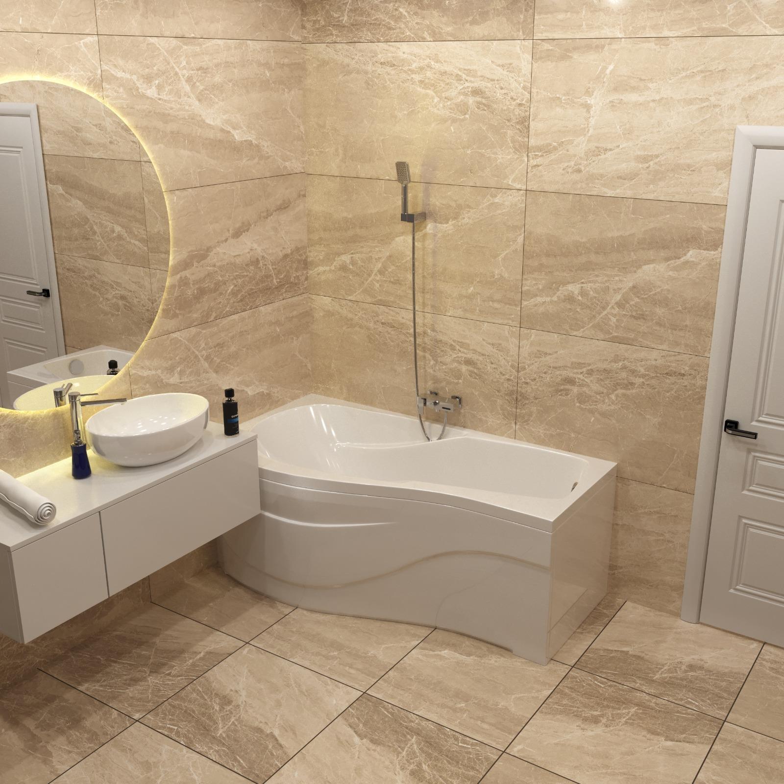 Комплект (5в1) Акриловая ванна TIMO VINO1590L 150*90*66+Каркас + Слив-перелив+Фронтальная панель+Торцевая панель