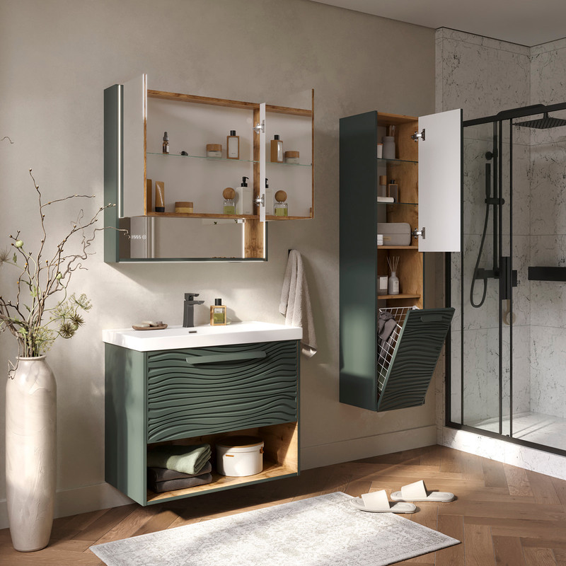 Пенал подвесной EQUIL Gleam 36 подвесной, с корзиной, универсальный R/L, зеленый камень/дуб вотан