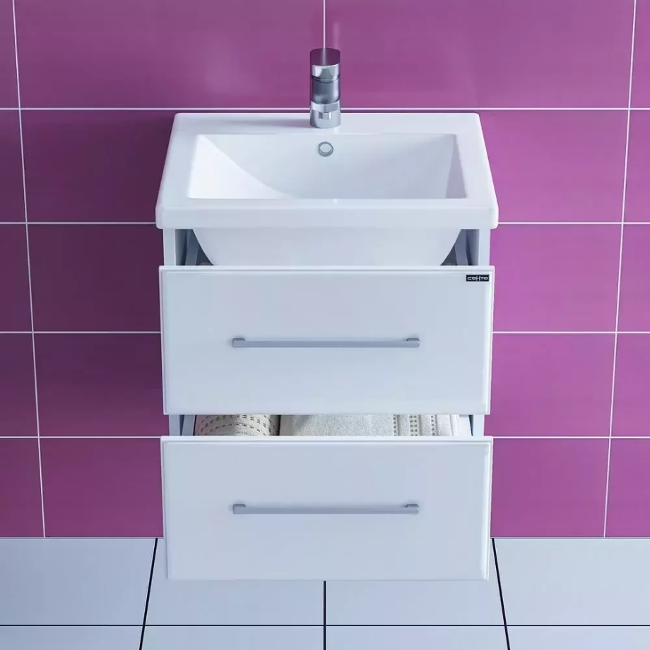 Тумба подвесная Санта Омега 50 с раковиной Фостер 50, белая