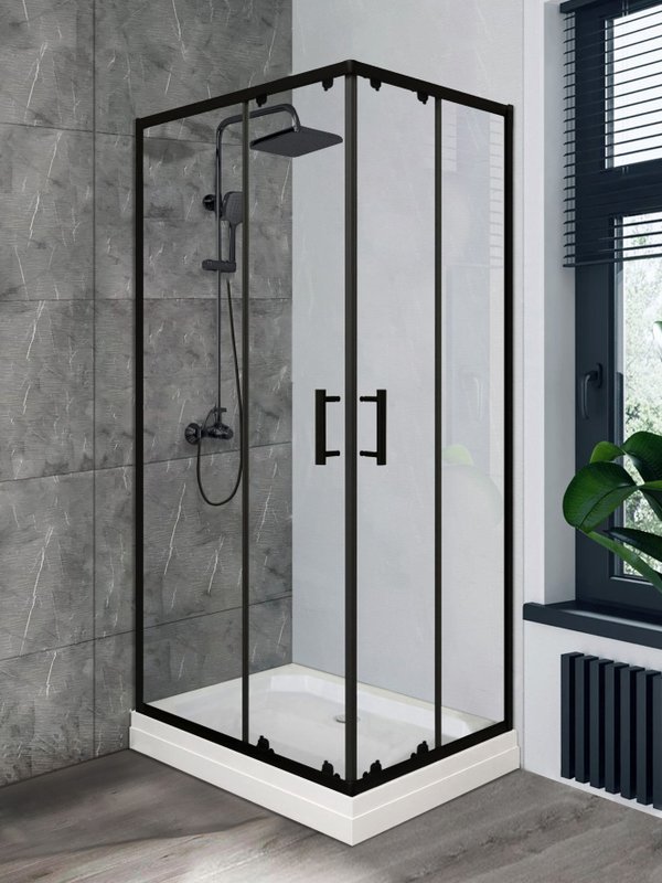 Душевой уголок Parly QZ81B N 100х80 см, с поддоном, профиль матовый черный, стекло прозрачное