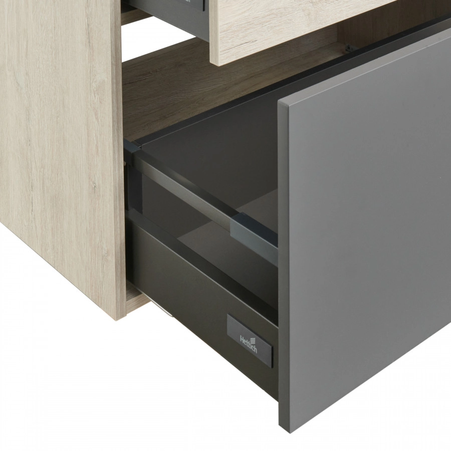 Тумба подвесная Aquaton Лофт Урбан 100 с раковиной Одри 42x62 Round, серый графит, дуб орегон