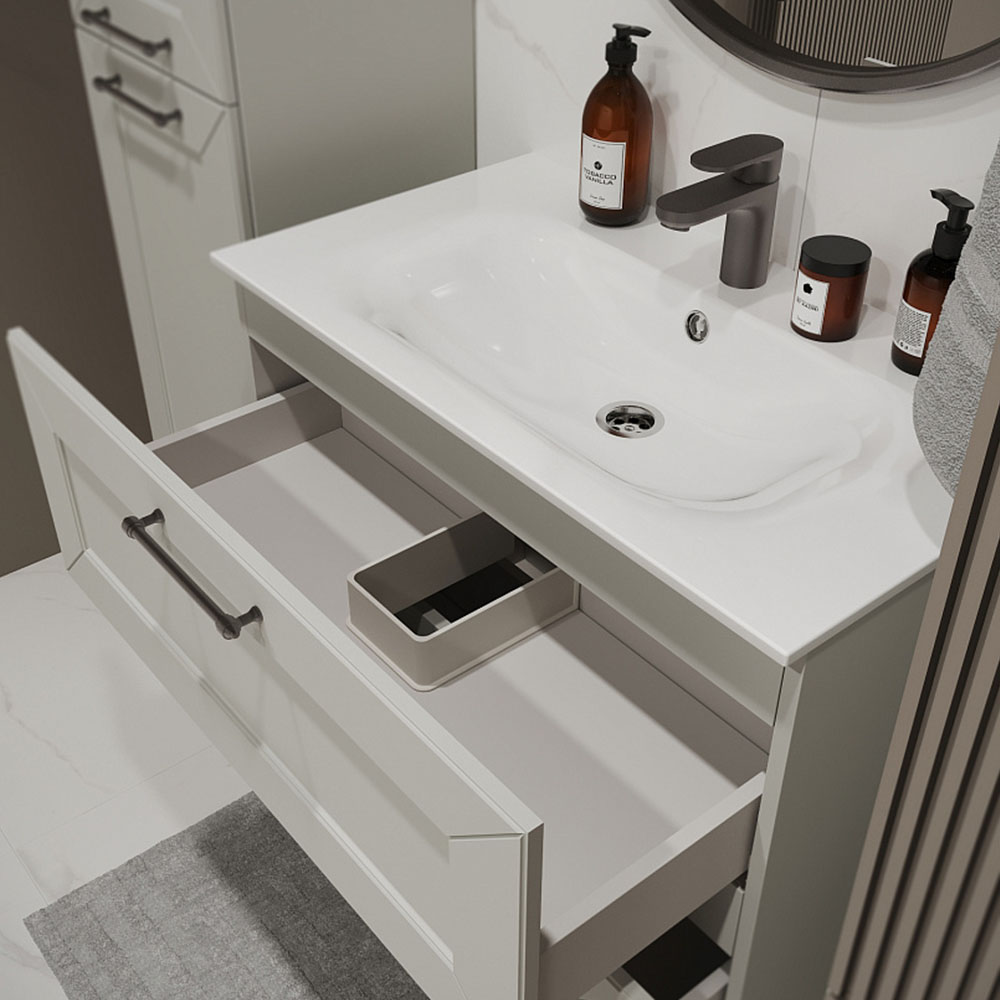 Тумба с раковиной подвесная (80 см) Terminus Victoria VIC10802900301O, белый