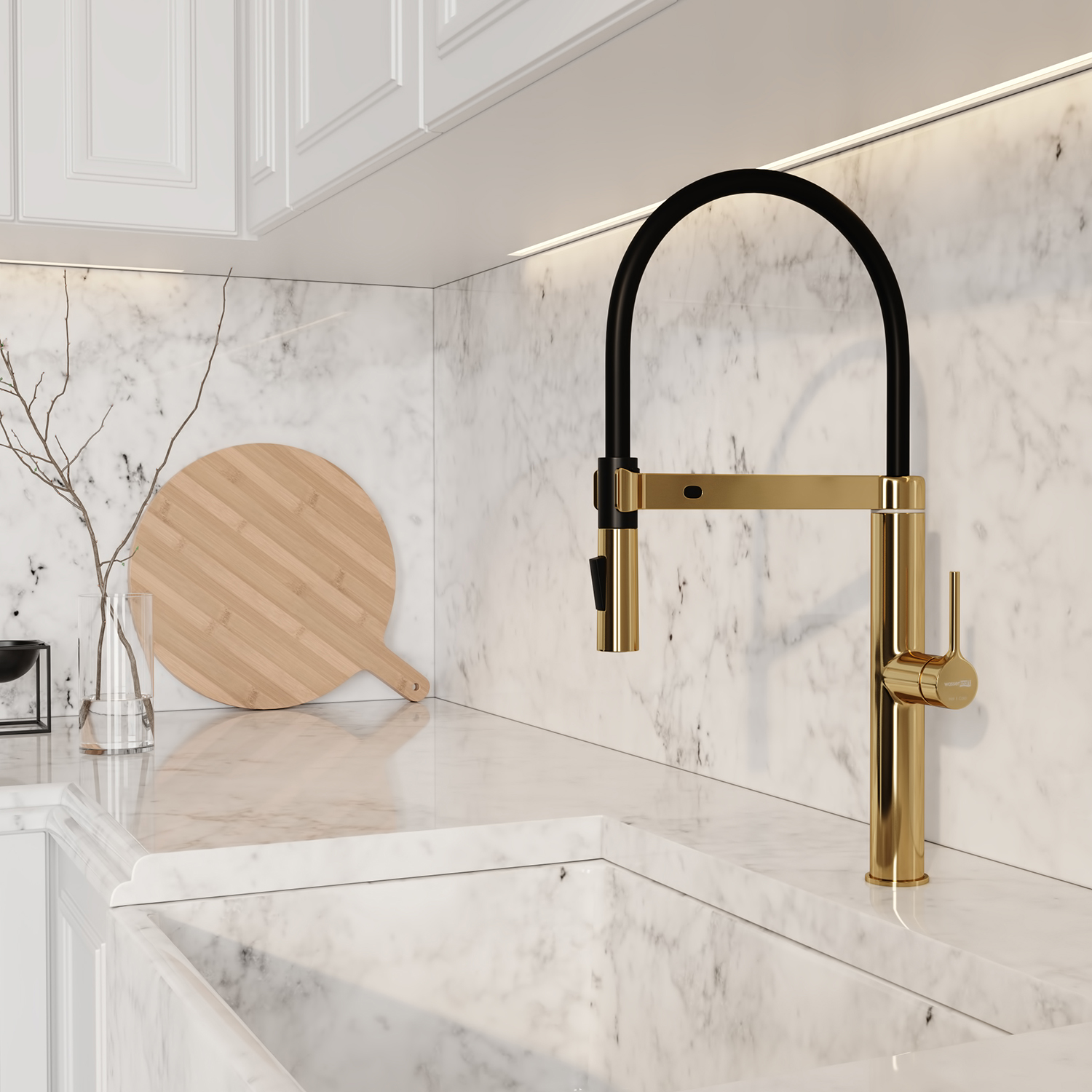 Сенсорный смеситель для кухни с гибким изливом WasserKraft A8877 глянцевое золото