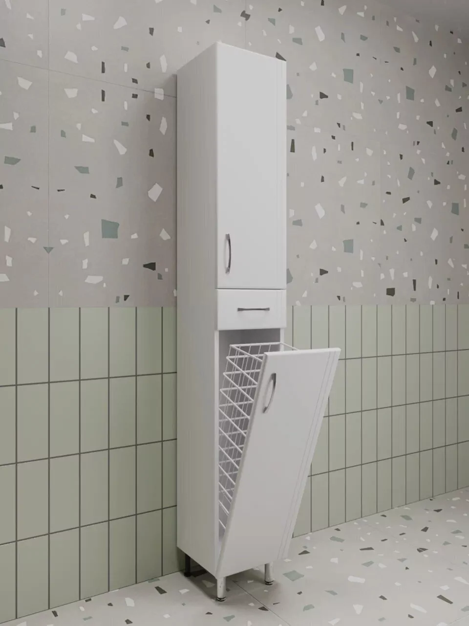 Пенал Style Line Эко Стандарт 30 R напольный, с корзиной, белый