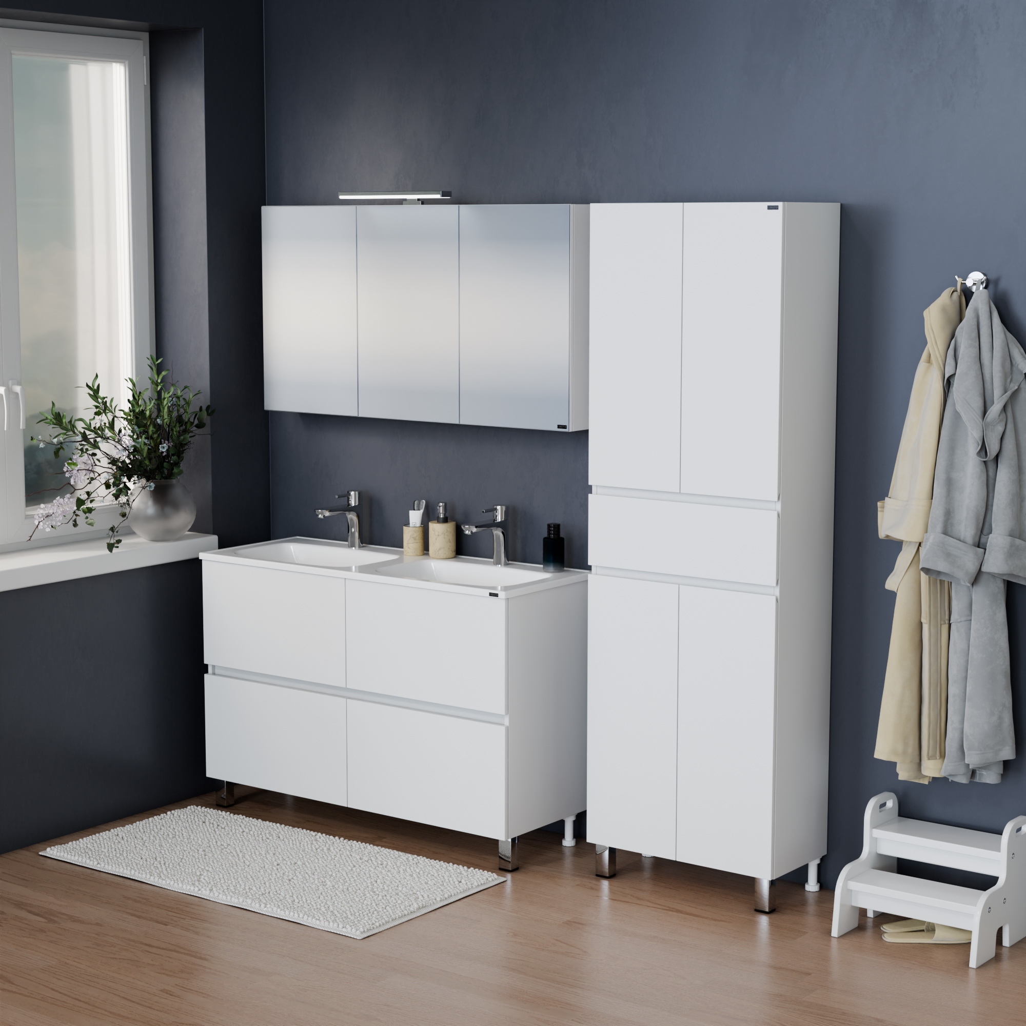 Тумба напольная Санта Марс 120 с раковиной Венера 120, 4 ящика, белая