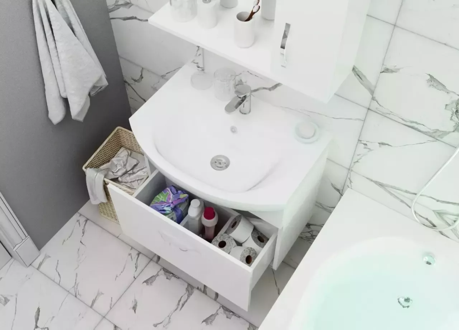 Тумба подвесная 1Marka Вита 65П с раковиной Балтика 65, 1 ящик, белый