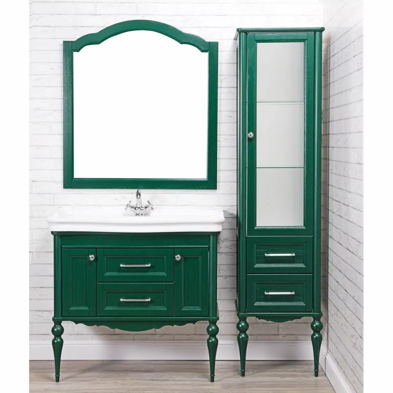 Мебель для ванной ValenHouse Эстетика 100, комплект, напольный, зеленый, фурнитура хром