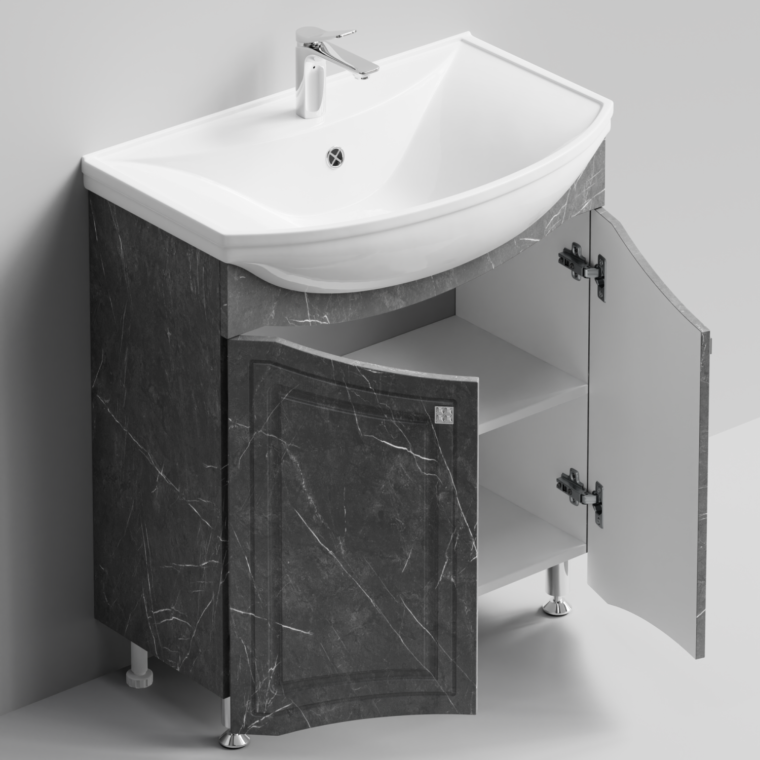 Тумба с раковиной Адам 75 напольная, Мрамор Серый софт тач
