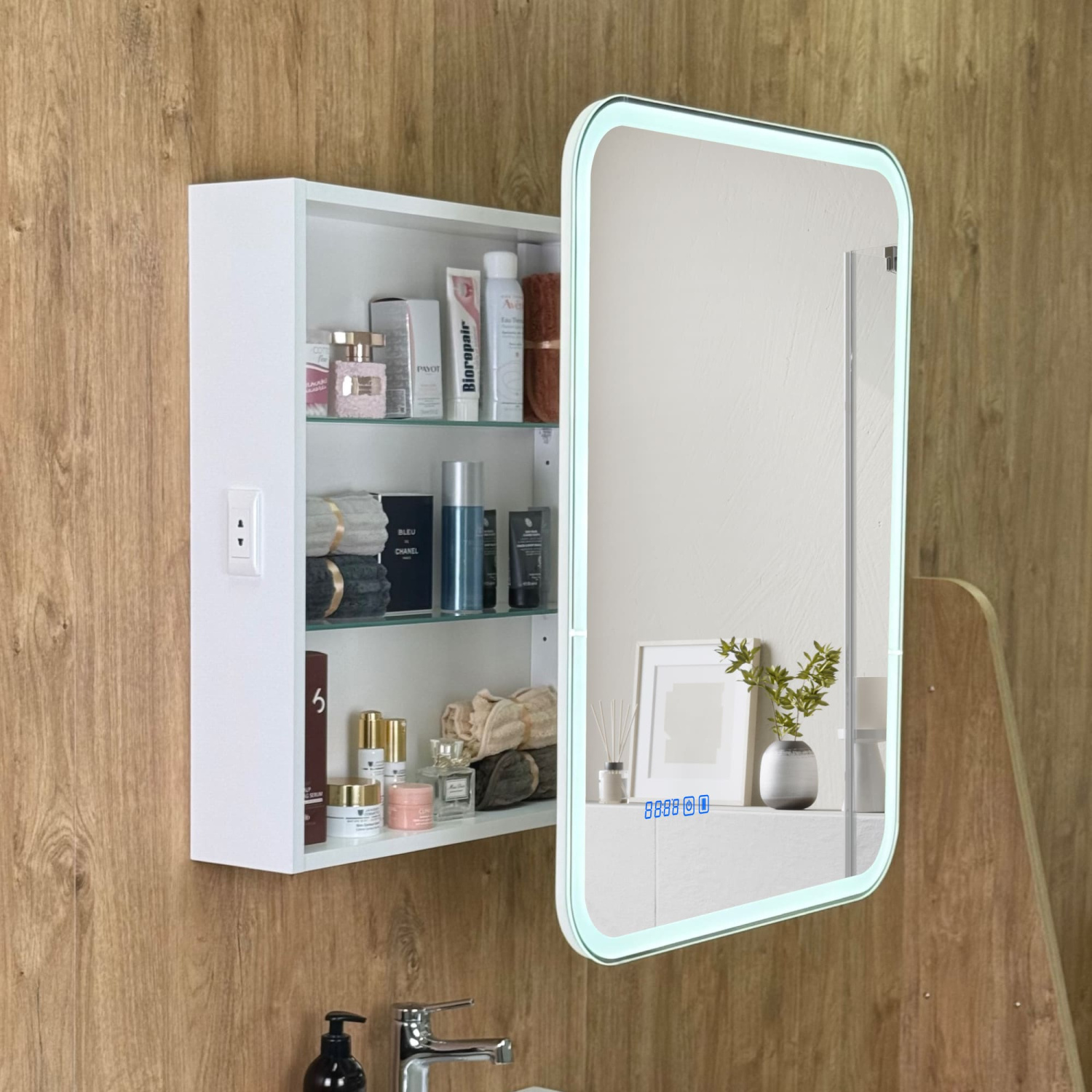 Шкаф зеркальный Alavann "Cosmetic Light 60" смена цвета, антизапотеватель, часы