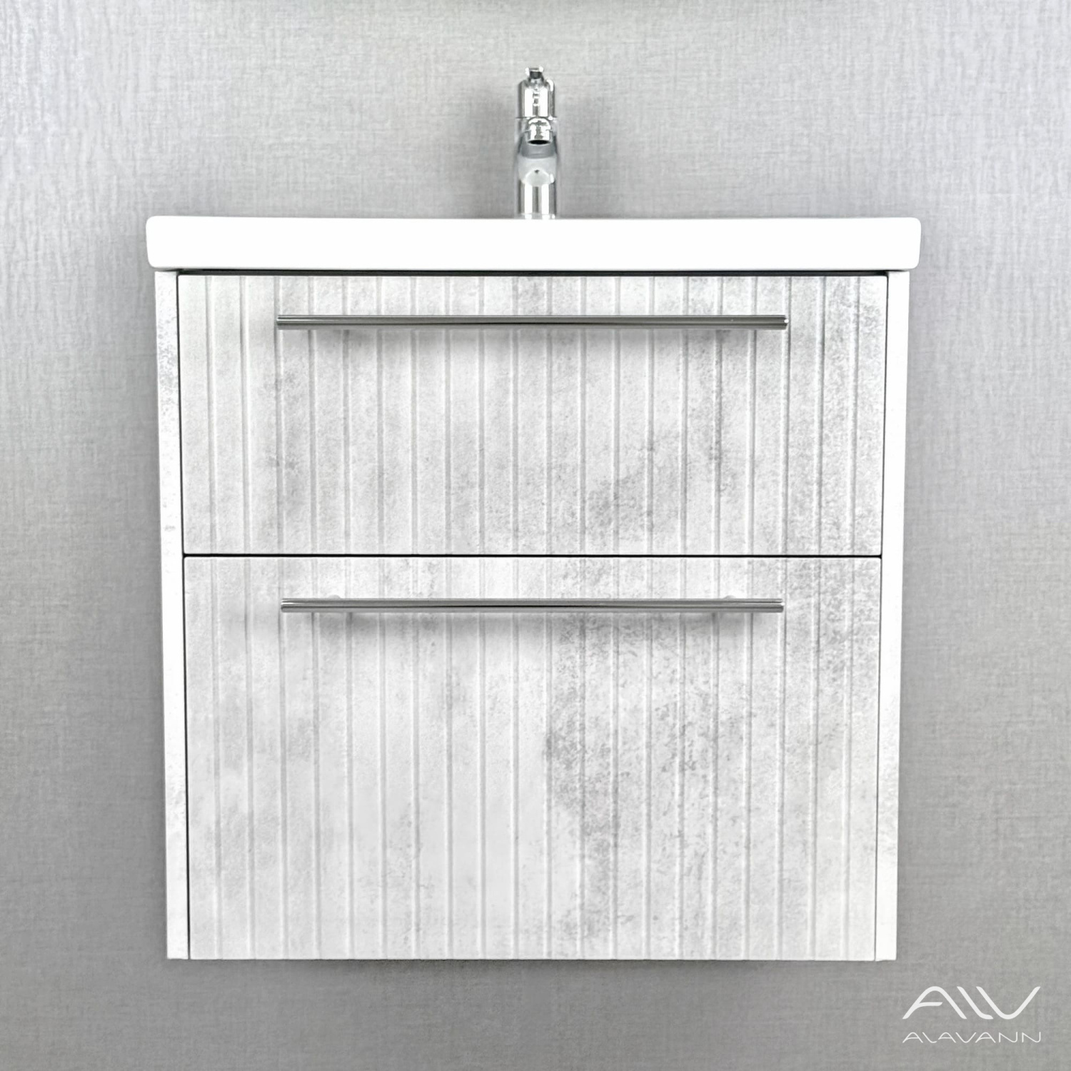 Тумба подвесная Alavann Emma 60 с раковиной Como 60, серый бетон