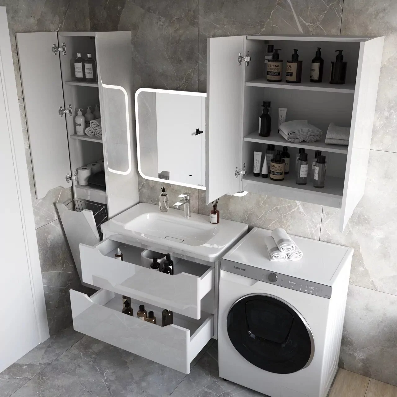 Тумба подвесная Style Line Марелла 80 с раковиной Марелла Люкс 80, белый глянец