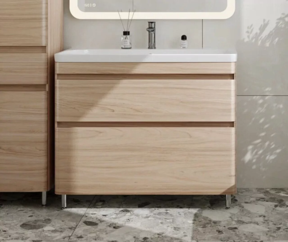 Тумба с раковиной Style Line Атлантика 90 Plus Люкс напольная, ясень перламутр